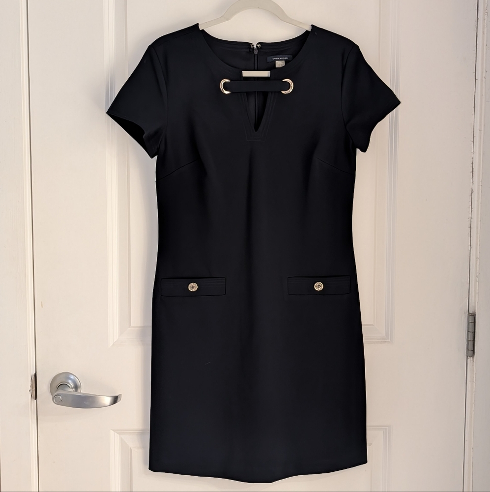 Tommy Hilfiger Black Sheath Mini Dress Crew Neck Short Sleeve